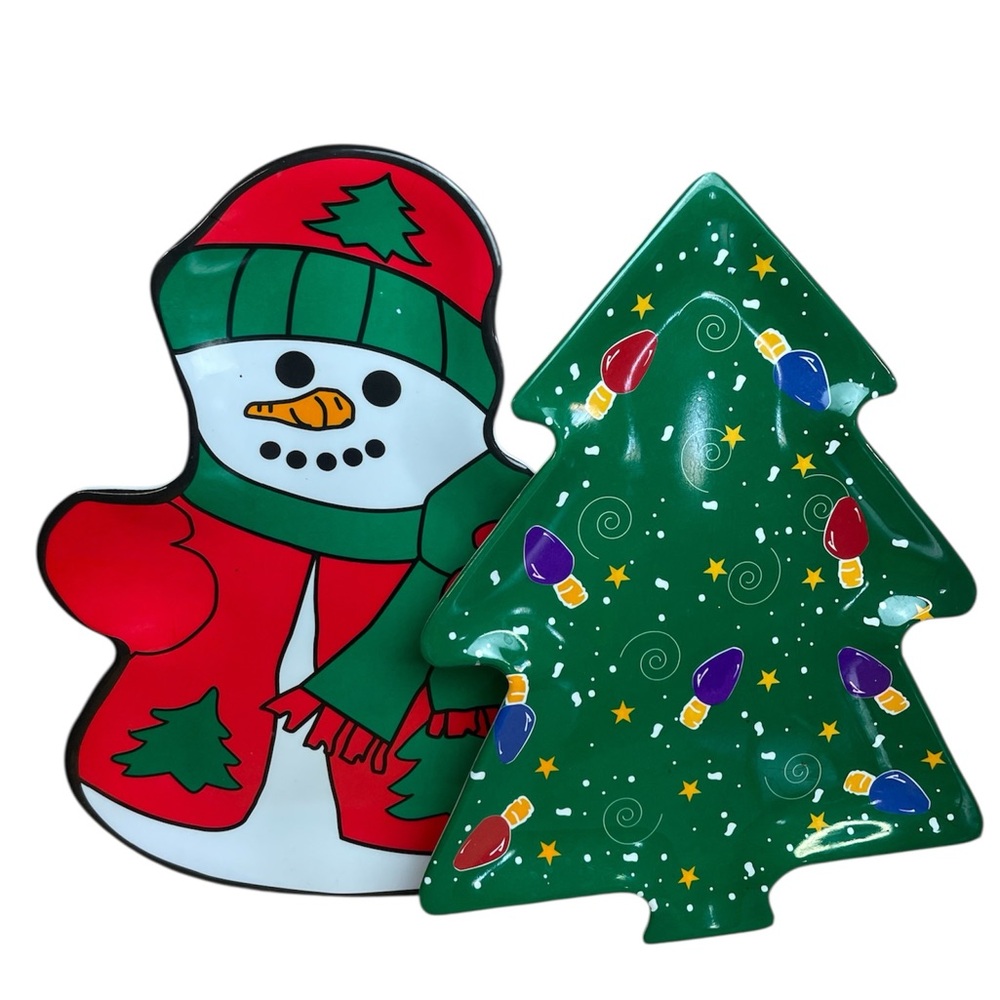 Source Unknown Santa Claus And Snowman Decorative Plates